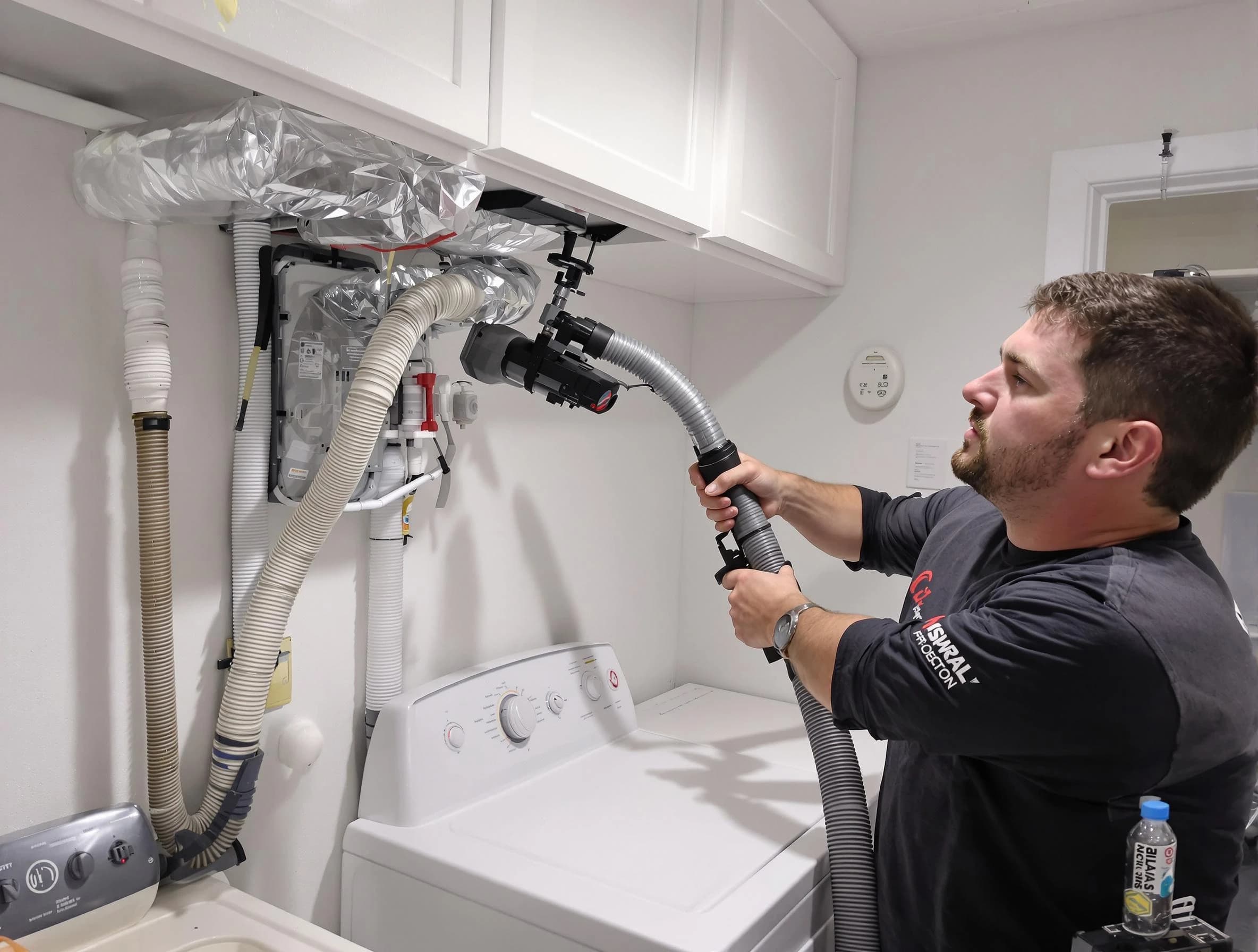 Rancho Cucamonga Dryer Vent Cleaning certified technician performing safety-focused gas dryer vent cleaning in Rancho Cucamonga