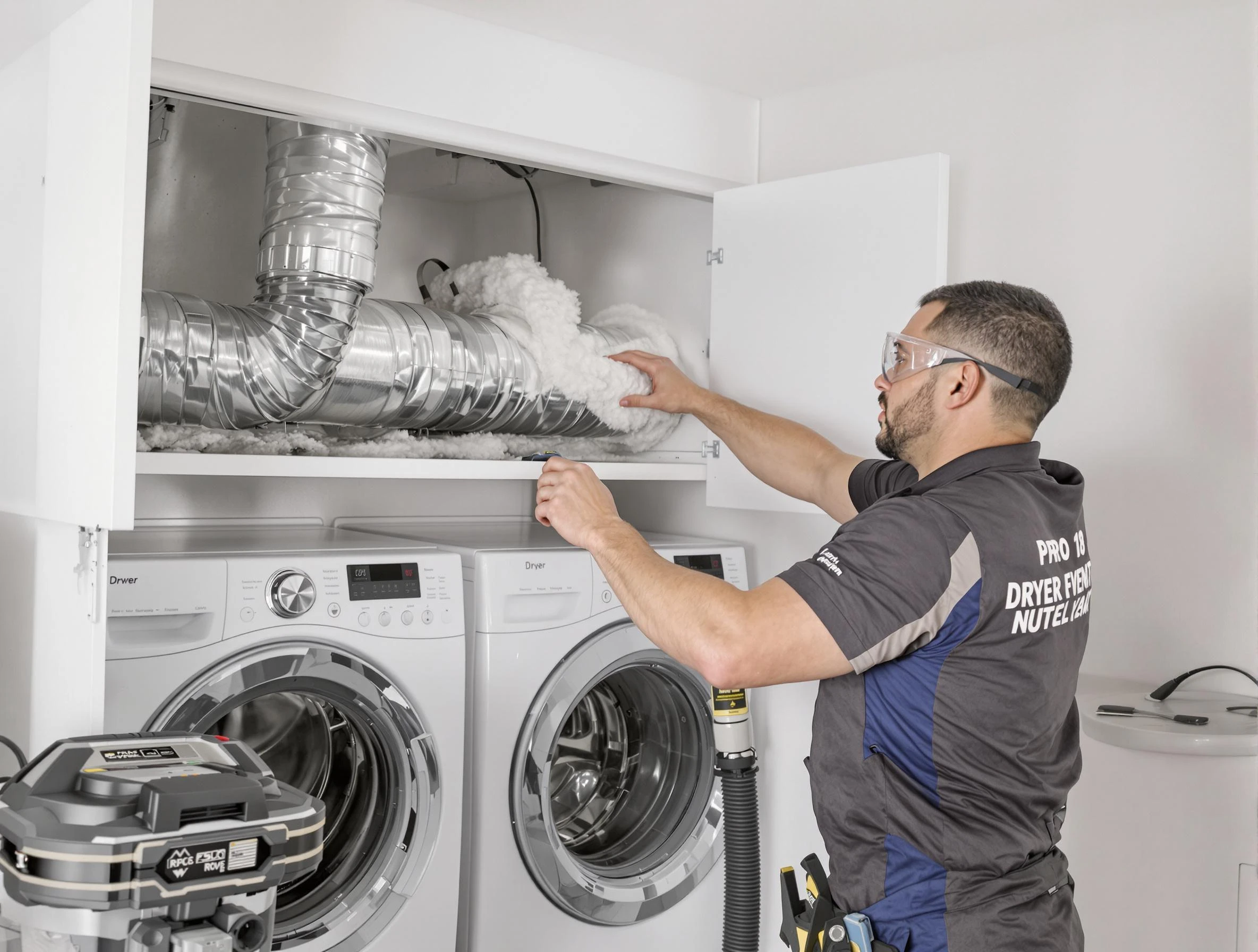 Rancho Cucamonga Dryer Vent Cleaning certified technician performing specialized gas dryer vent cleaning in Rancho Cucamonga